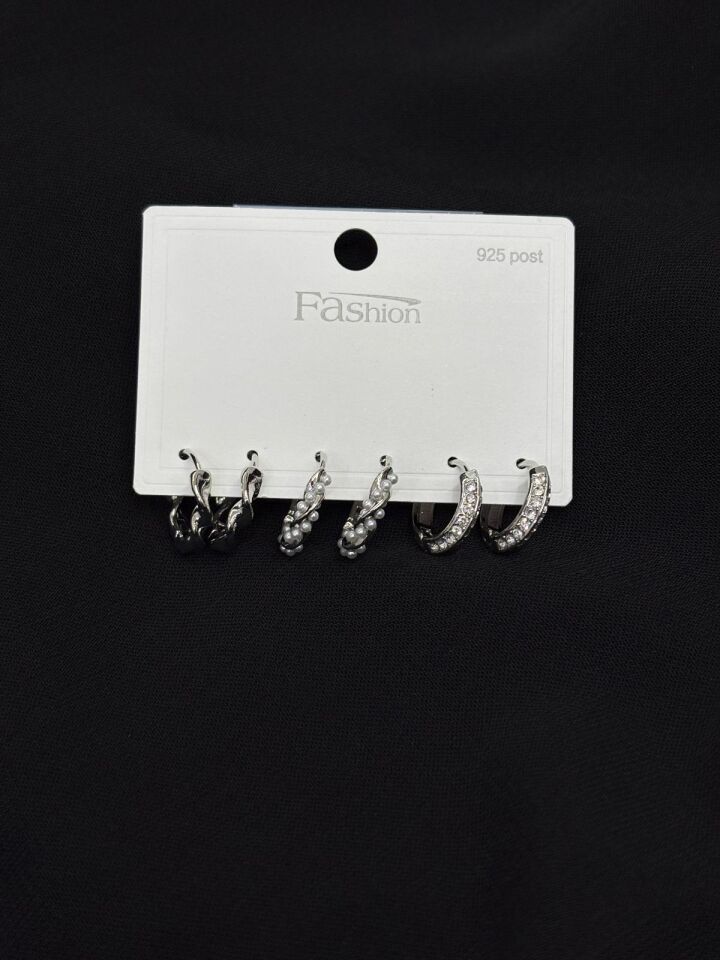 316L Çelik Gümüş Renk 6lı Set Küpe