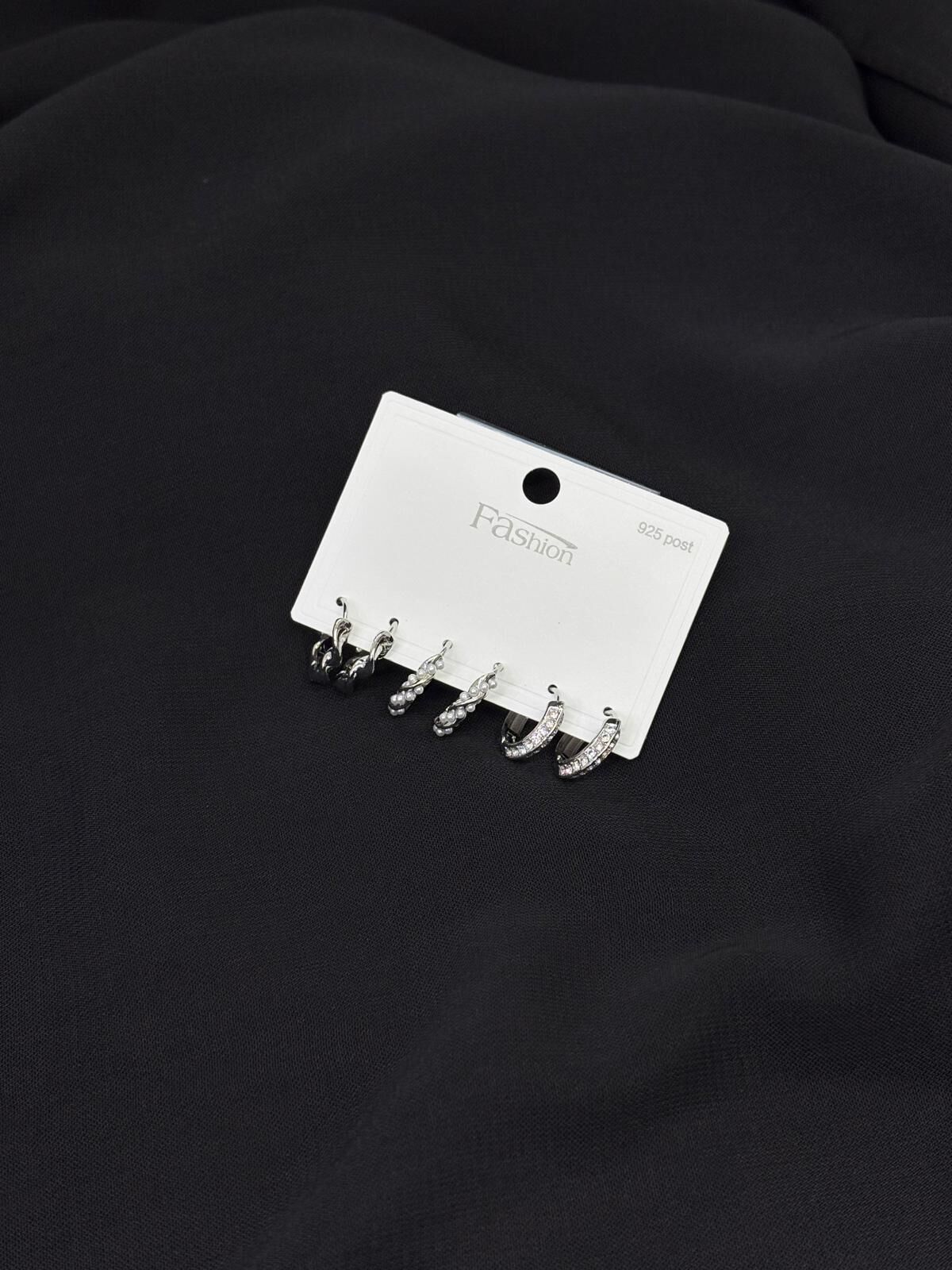 316L Çelik Gümüş Renk 6lı Set Küpe