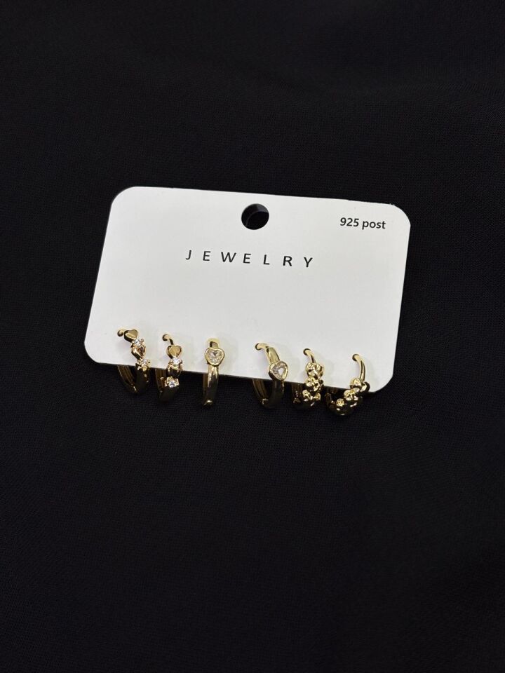 316L Çelik Gold Renk 6lı Set Küpe