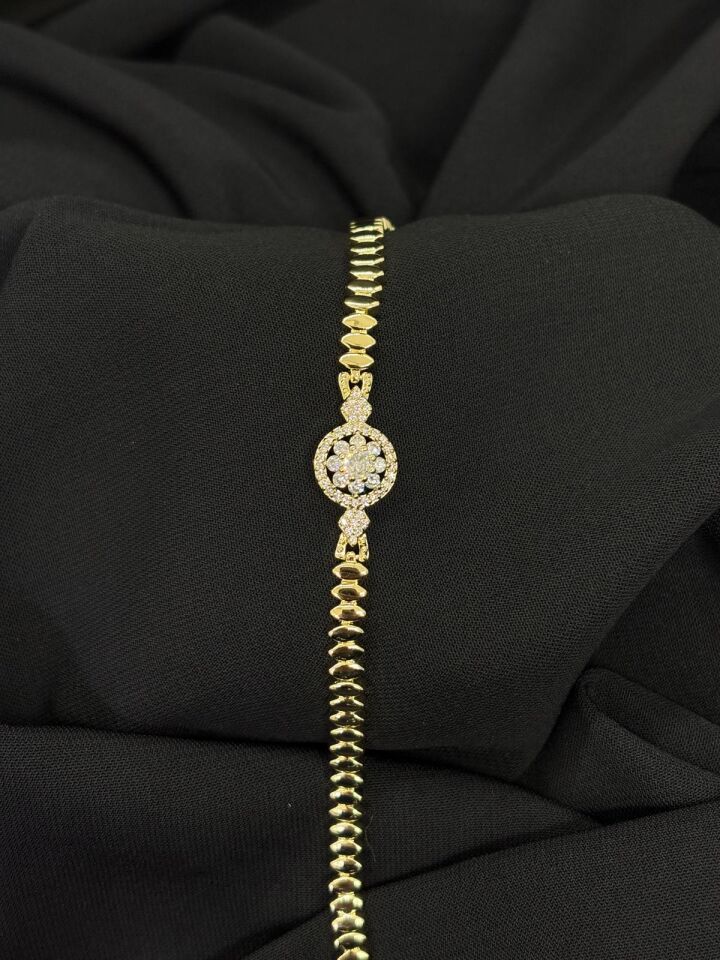 14K Gold Renk Kaplama CM Zirkon Tek Taş Bileklik