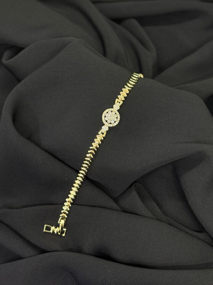 14K Gold Renk Kaplama CM Zirkon Tek Taş Bileklik