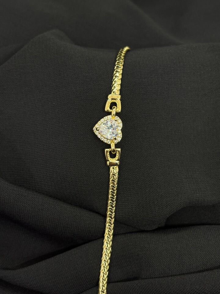 14K Gold Renk Kaplama CM Zirkon Kalp Bileklik
