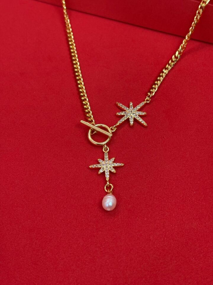 14K Gold Renk Kaplama Xuping Zirkon Taşlı Yıldız Kolye