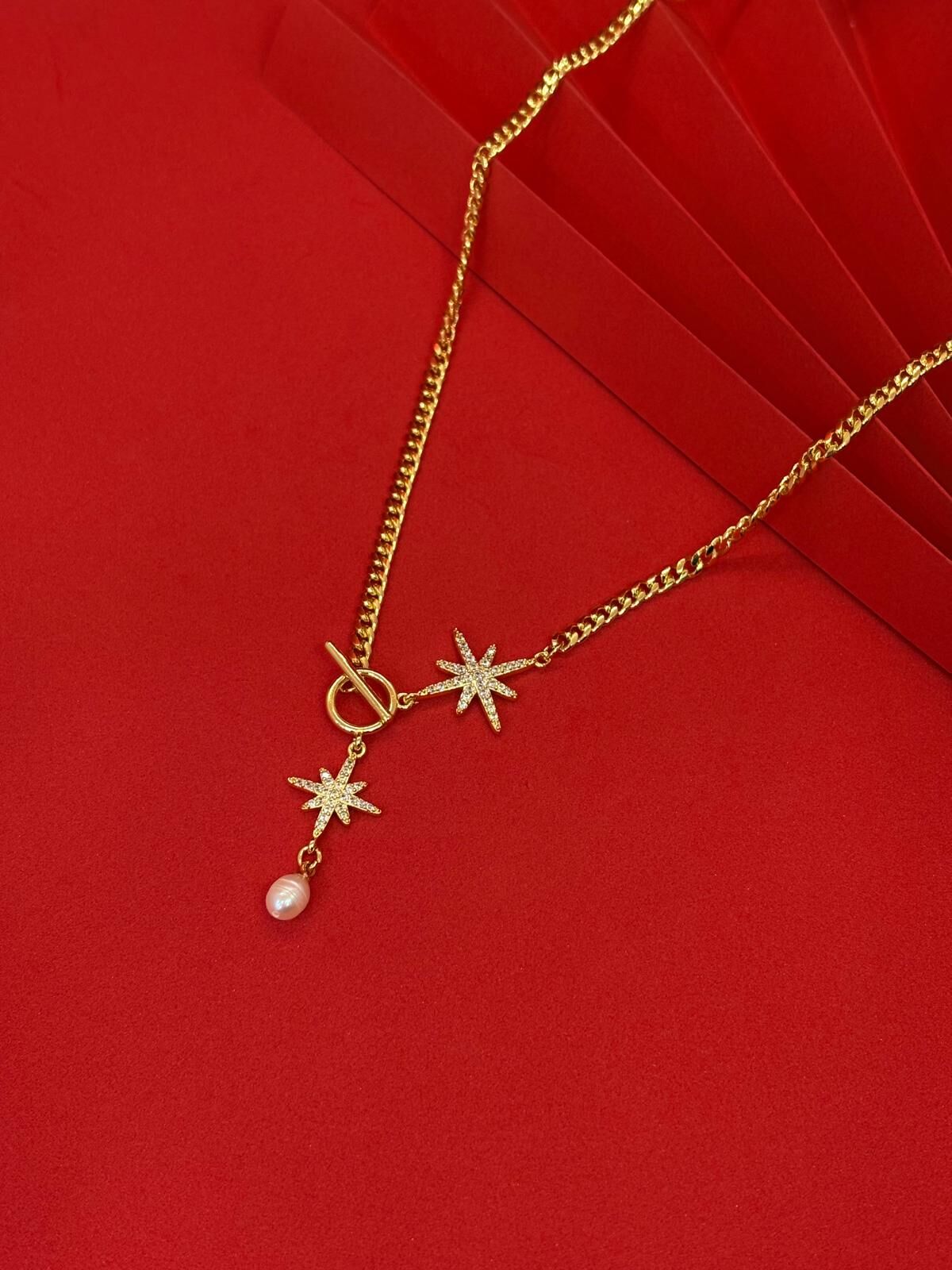 14K Gold Renk Kaplama Xuping Zirkon Taşlı Yıldız Kolye