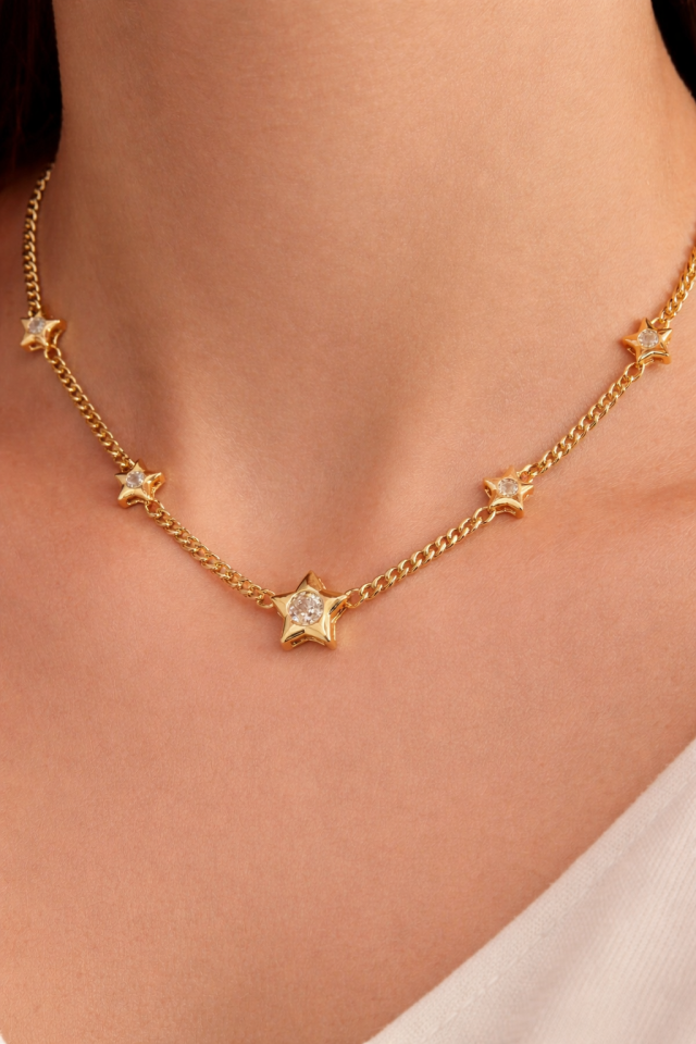 14K Gold Renk Kaplama Xuping Taşlı Yıldız Kolye