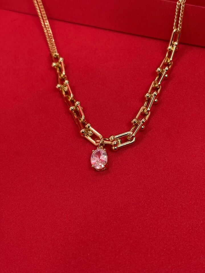 14K Gold Renk Kaplama Xuping Tek Taş Kolye