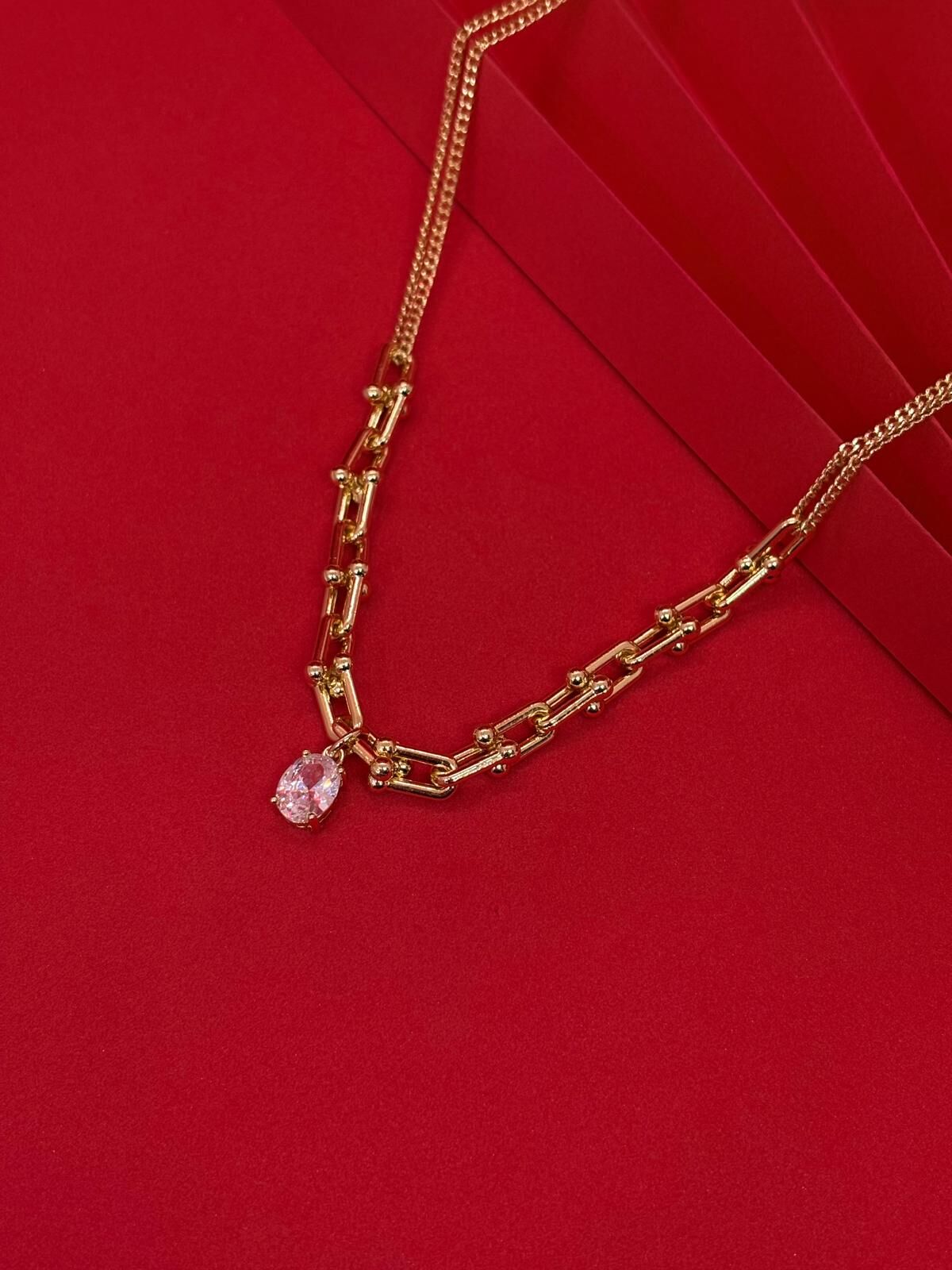 14K Gold Renk Kaplama Xuping Tek Taş Kolye