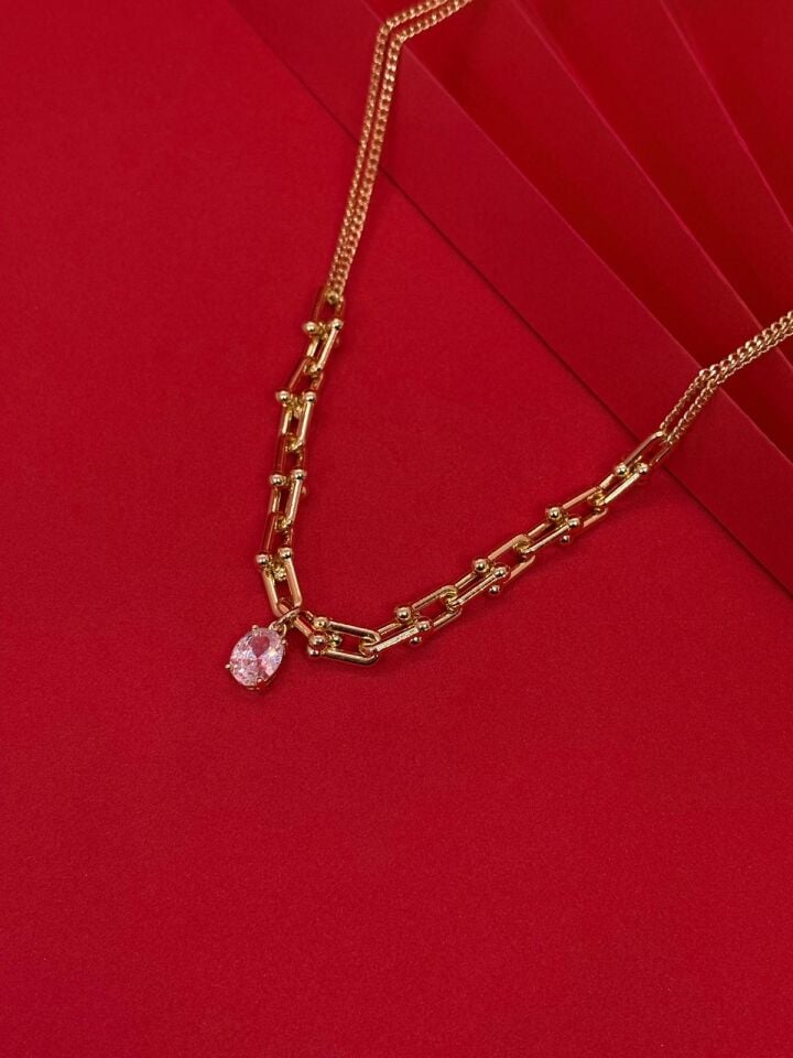 14K Gold Renk Kaplama Xuping Tek Taş Kolye