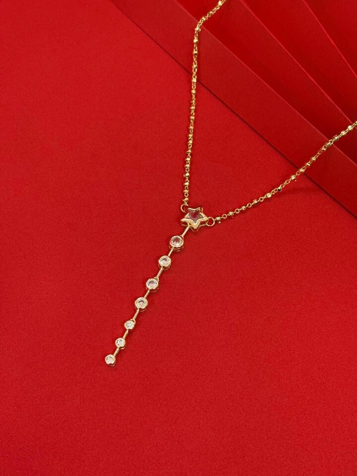 14K Gold Renk Kaplama Xuping Yıldız Taşlı Y Kolye