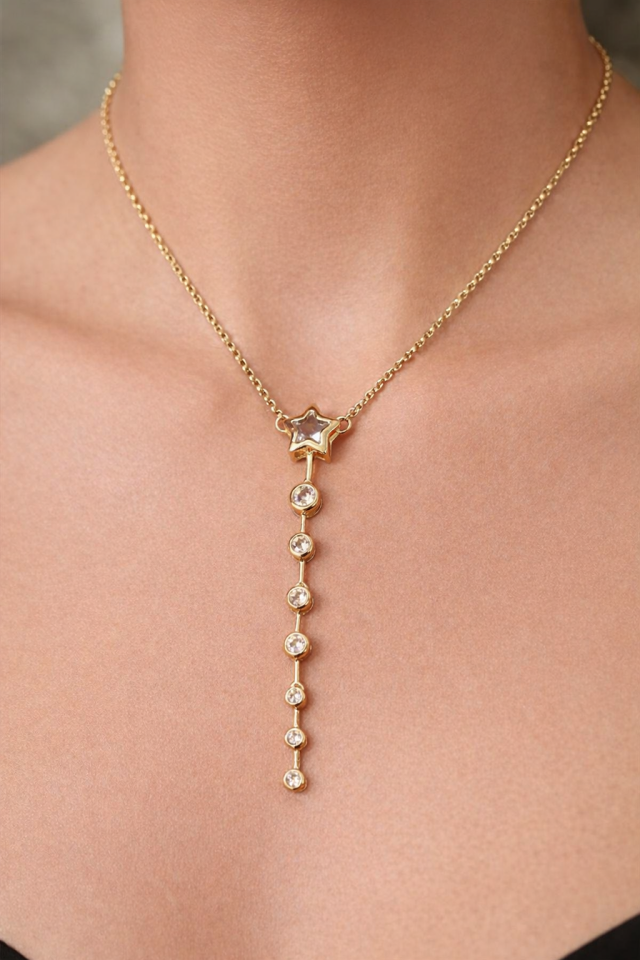 14K Gold Renk Kaplama Xuping Yıldız Taşlı Y Kolye