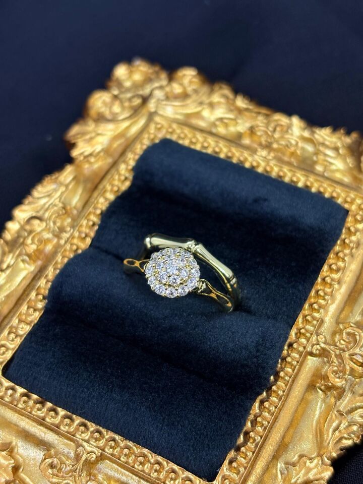 14K Gold Renk Kaplama Xuping İkili Zirkon Taşlı Yüzük