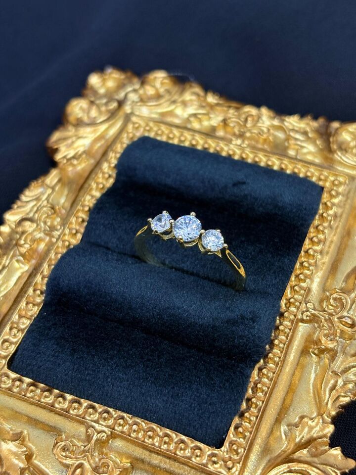 14K Gold Renk Kaplama Xuping 3 Taş Yüzük