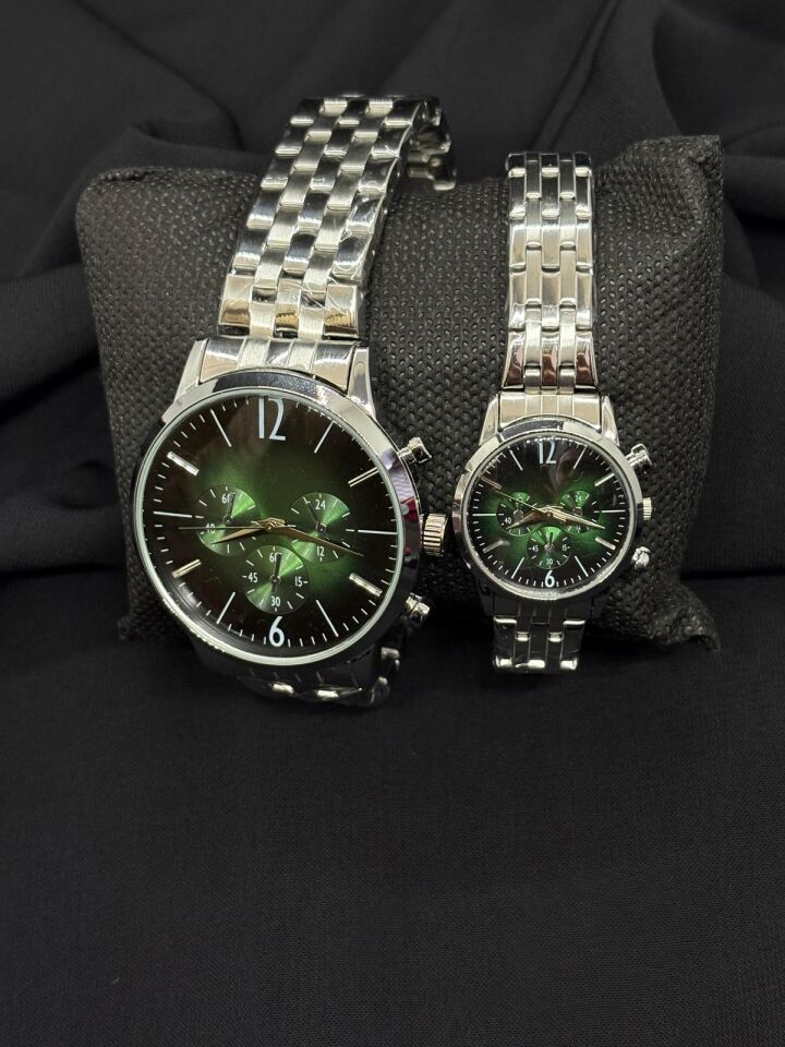 Melisa Takı & Aksesuar Çelik Gümüş Renk İçi Yeşil Çift Saat