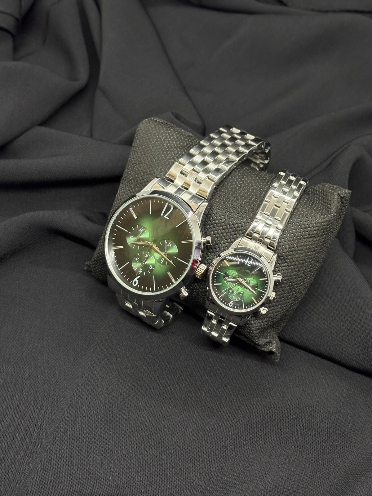 Melisa Takı & Aksesuar Çelik Gümüş Renk İçi Yeşil Çift Saat