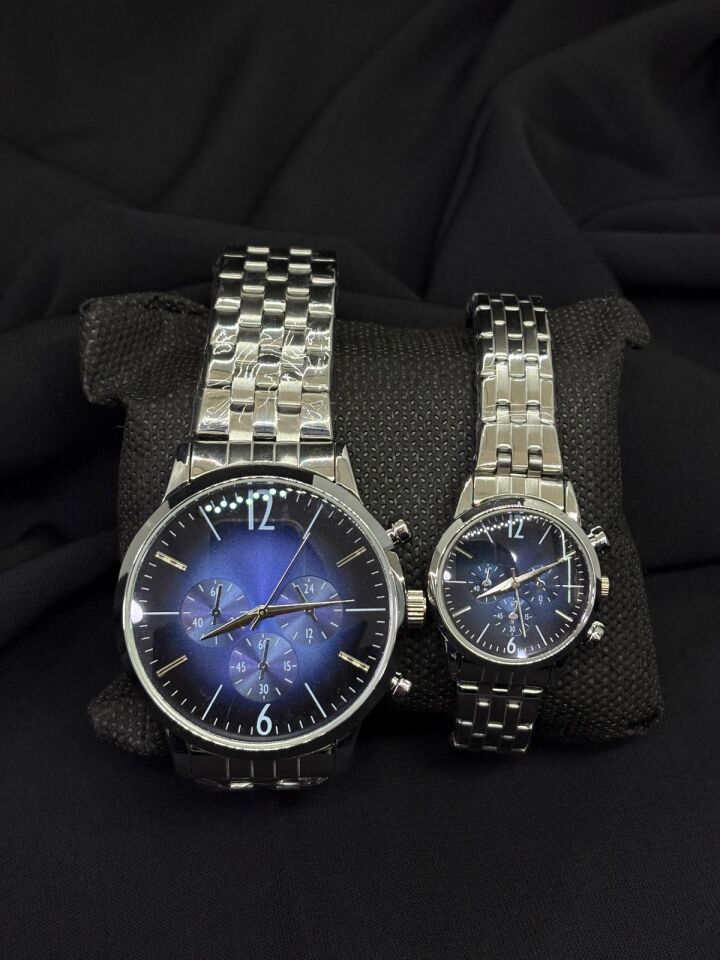 Melisa Takı & Aksesuar Çelik Gümüş Renk İçi Mavi Çift Saat