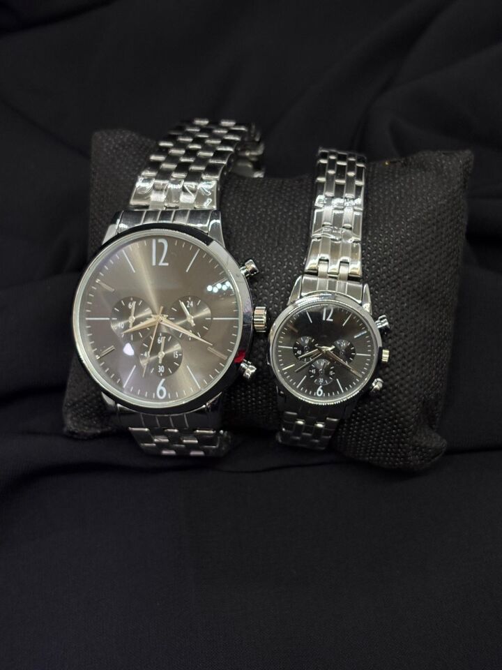 Melisa Takı & Aksesuar Çelik Gümüş Renk İçi Gri Çift Saat