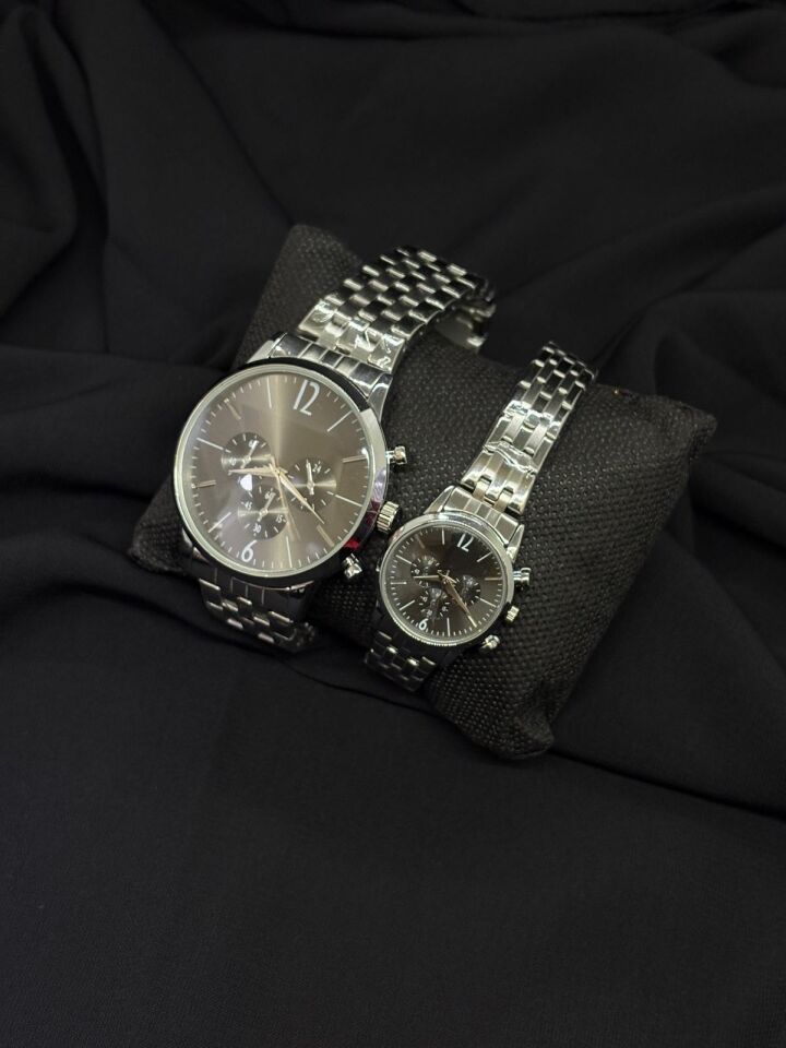 Melisa Takı & Aksesuar Çelik Gümüş Renk İçi Gri Çift Saat