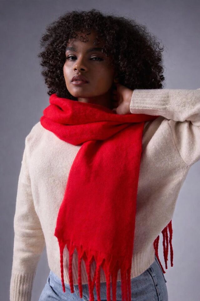 Yumuşak Dokulu Puffy Saçaklı Şal Atkı - Trend Kalın Kışlık Model