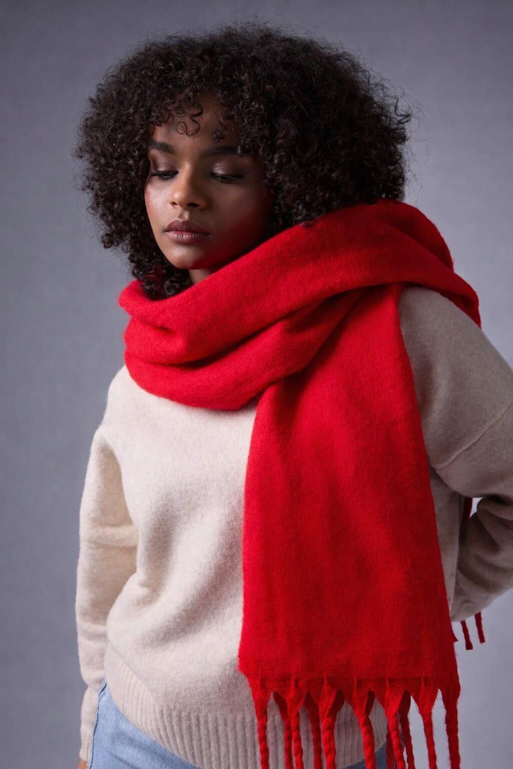 Yumuşak Dokulu Puffy Saçaklı Şal Atkı - Trend Kalın Kışlık Model