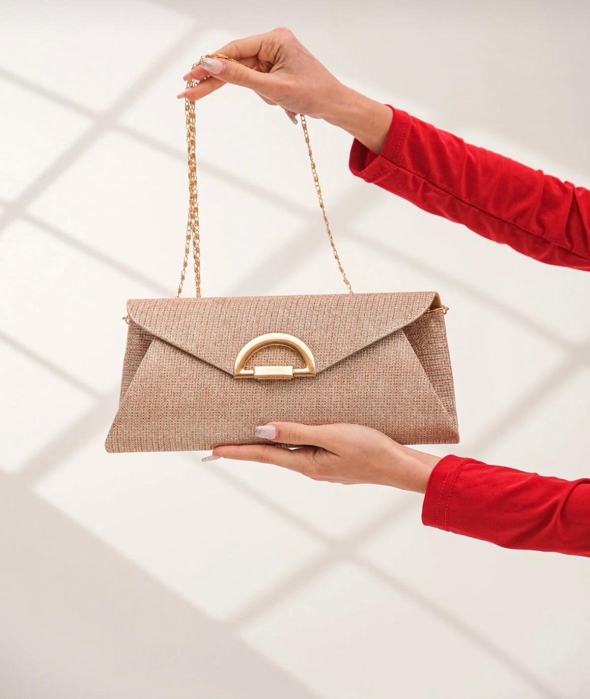 Kadın Simli Abiye Çanta, Gold Renk Gece Çantası