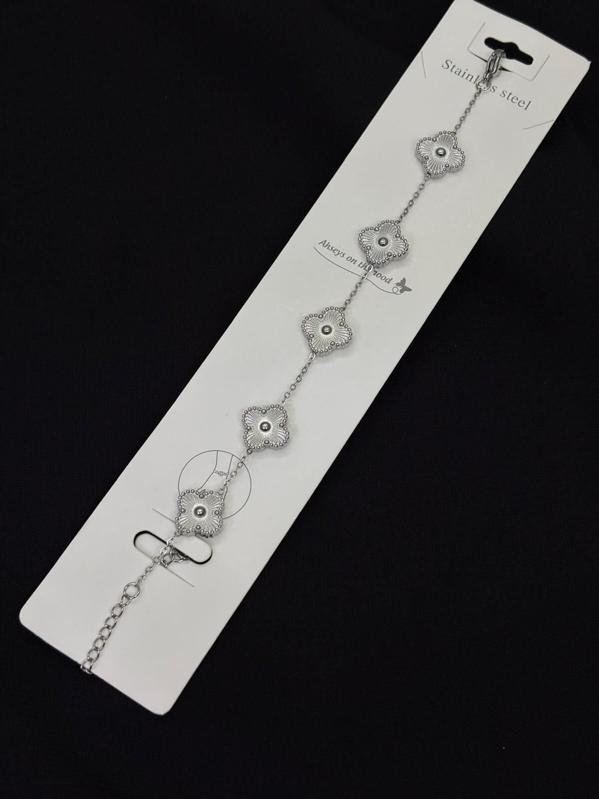 316L Çelik Gold Renk Yonca Gümüş Orta Boy Bileklik