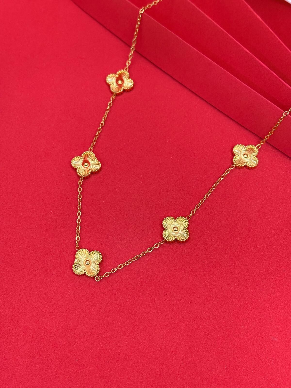 316L Çelik Gold Renk Yonca Gold Orta Boy Kolye