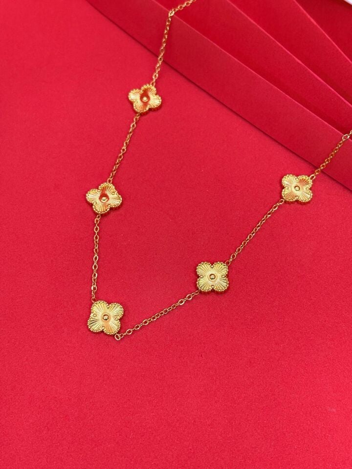 316L Çelik Gold Renk Yonca Gold Orta Boy Kolye