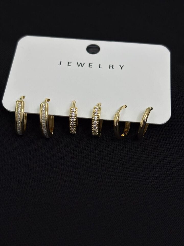 316L Çelik Jewelry Gold Renk 6lı Set Küpe