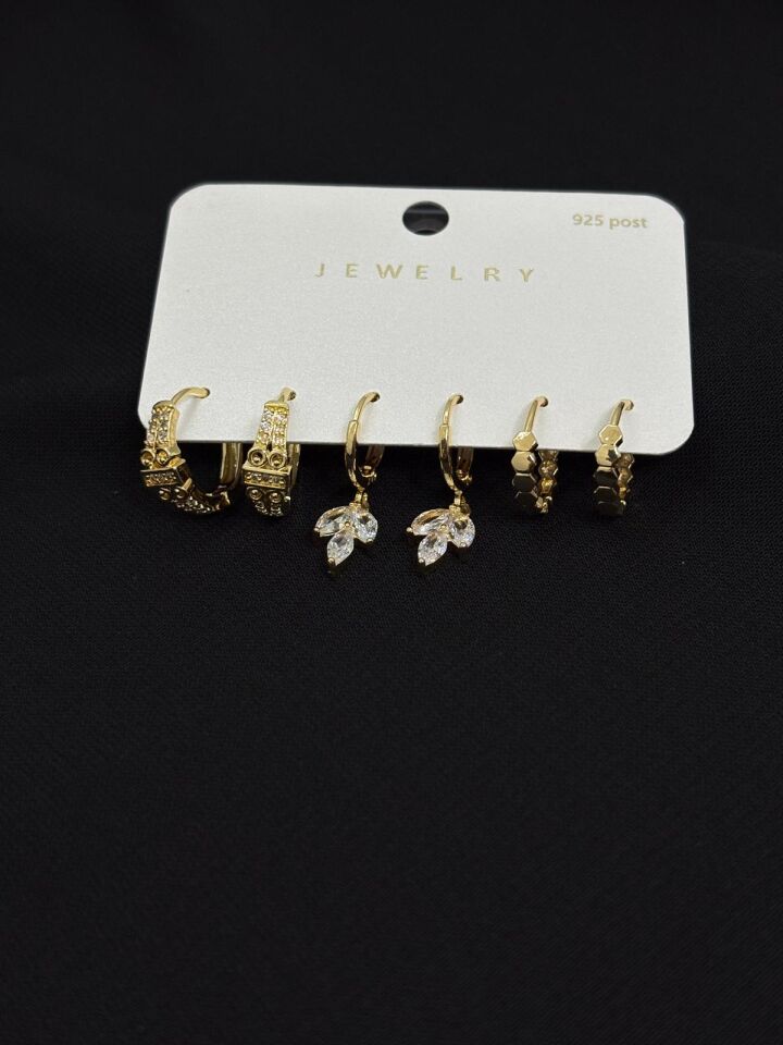 316L Çelik Jewelry Gold Renk 6lı Set Küpe