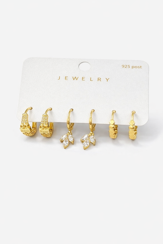 316L Çelik Jewelry Gold Renk 6lı Set Küpe