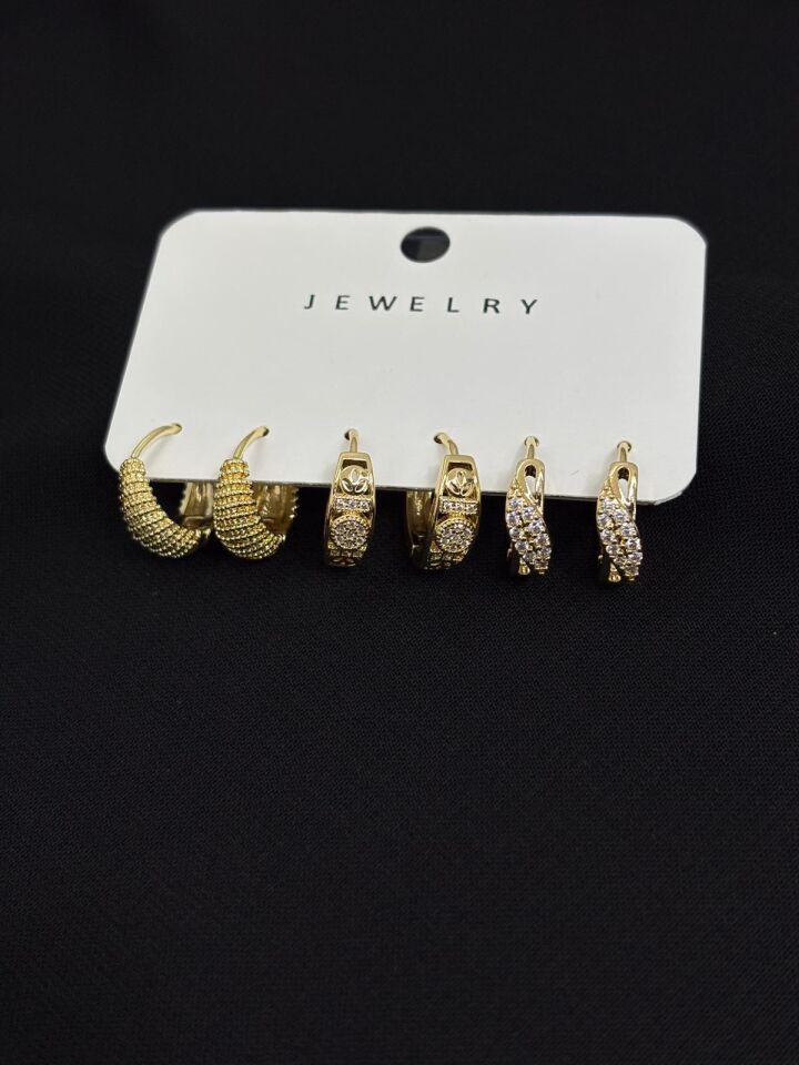 316L Çelik Jewelry Gold Renk 6lı Set Küpe