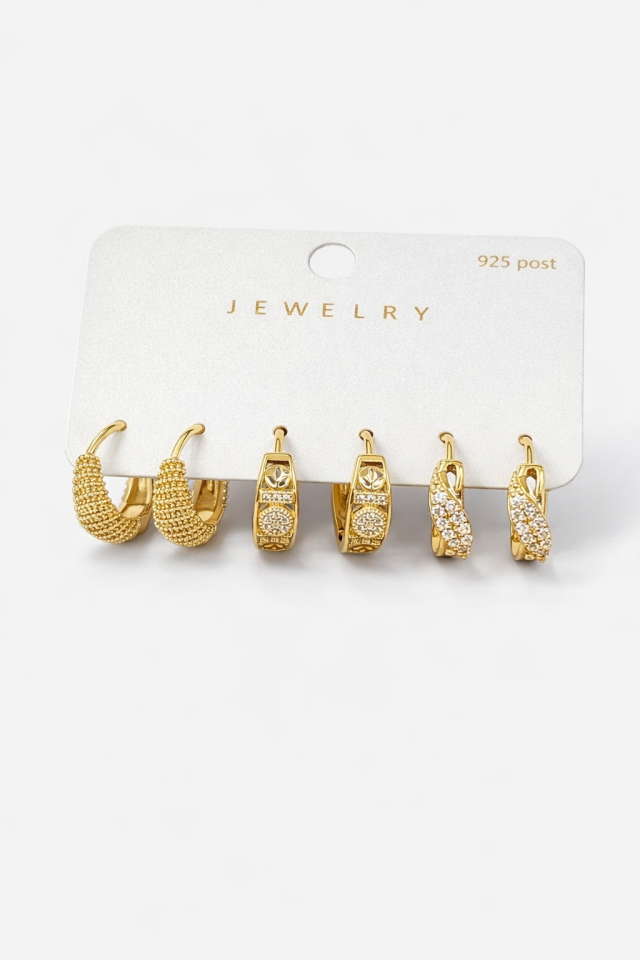 316L Çelik Jewelry Gold Renk 6lı Set Küpe