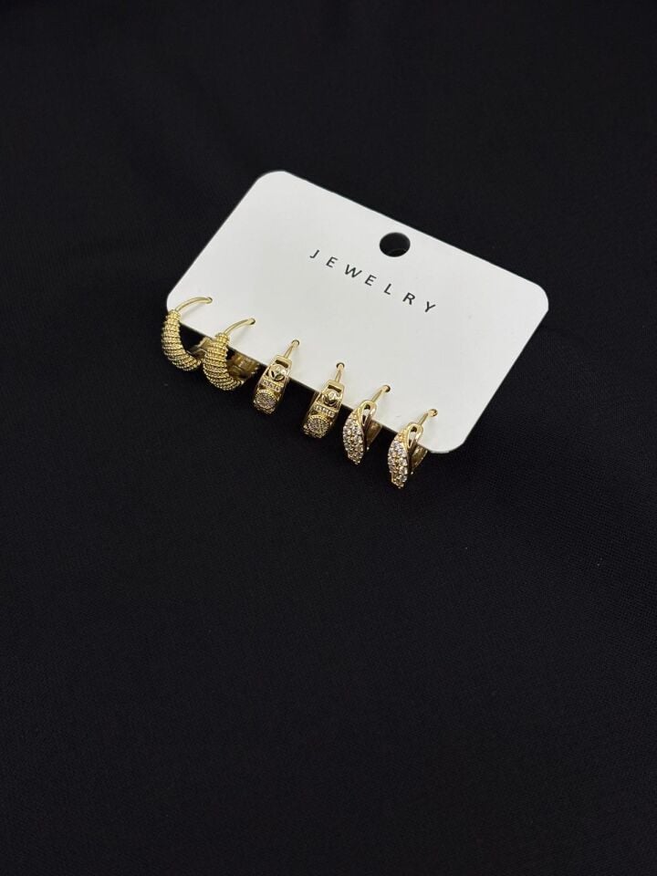 316L Çelik Jewelry Gold Renk 6lı Set Küpe