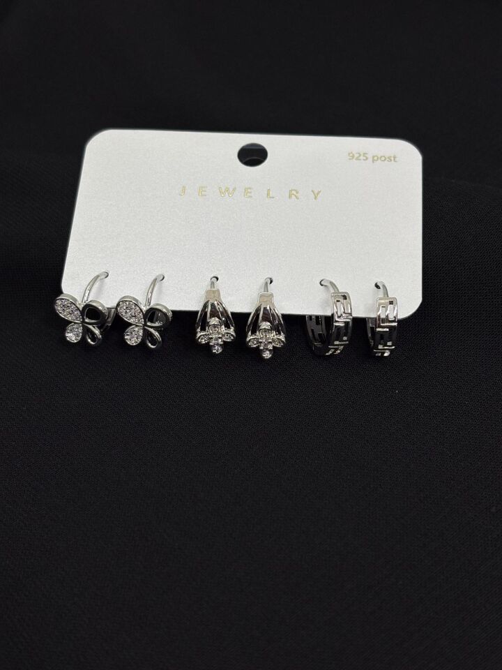 316L Çelik Jewelry Gümüş Renk 6lı Set Küpe