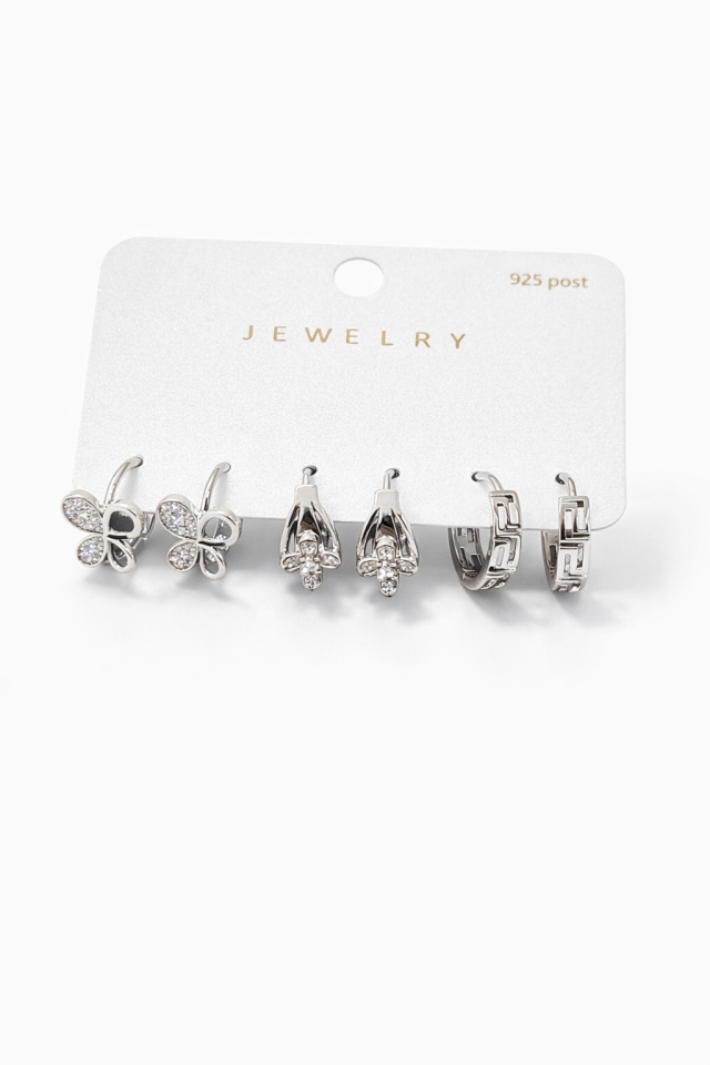 316L Çelik Jewelry Gümüş Renk 6lı Set Küpe