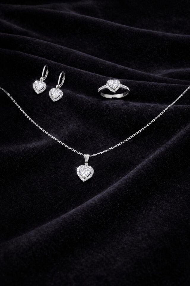 316L Çelik Gümüş Renk Beyaz Taşlı Set