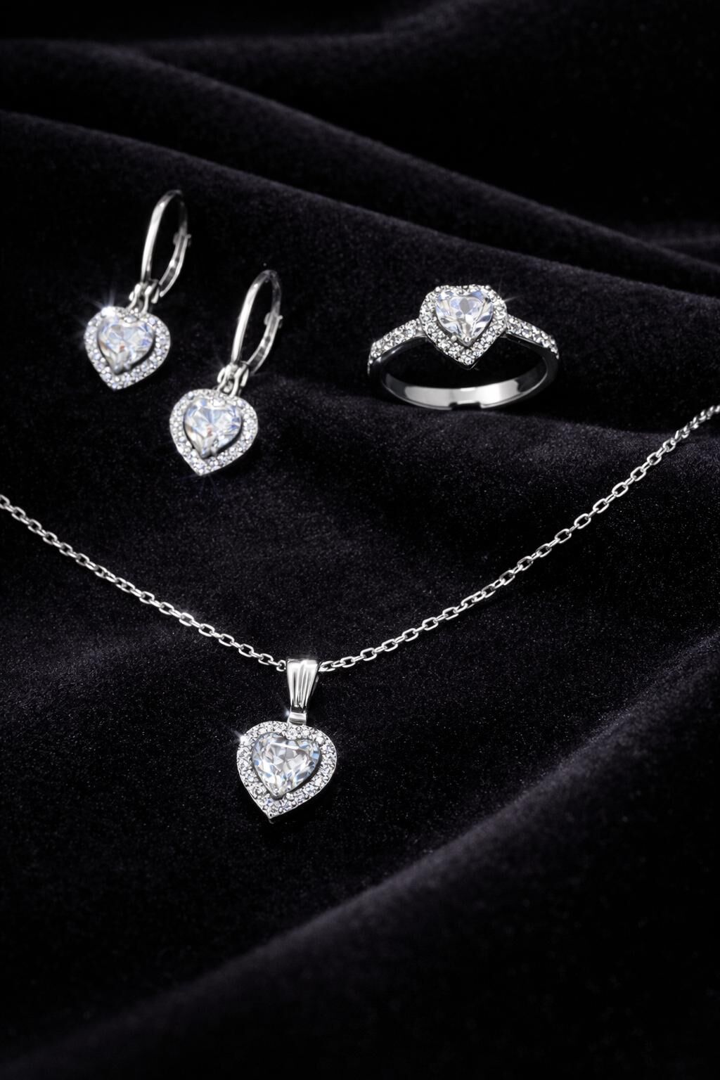 316L Çelik Gümüş Renk Beyaz Taşlı Set