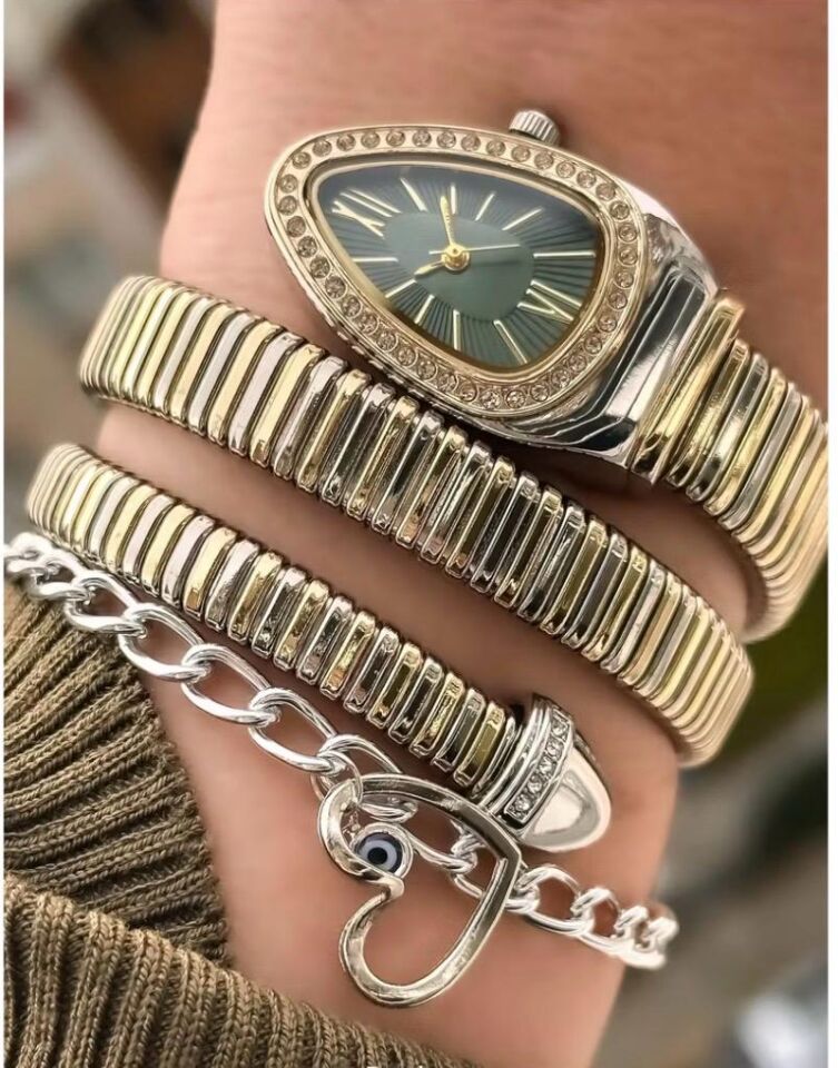 Melisa Takı & Aksesuar Çelik Gümüş - Gold Renk Yılan Saat