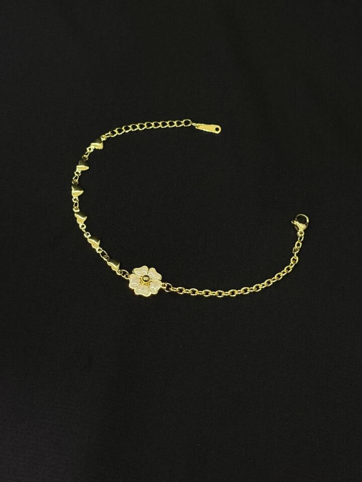 316L Çelik Gold Renk Çiçek Figürlü Bileklik