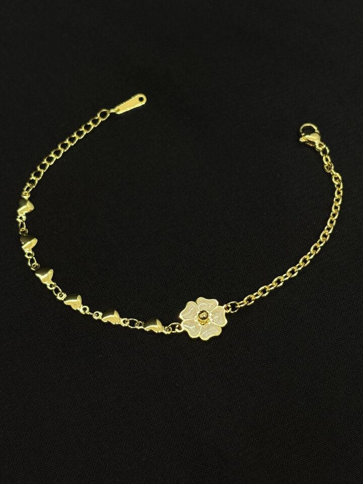 316L Çelik Gold Renk Çiçek Figürlü Bileklik