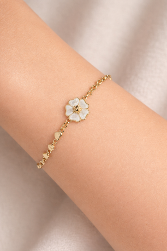 316L Çelik Gold Renk Çiçek Figürlü Bileklik