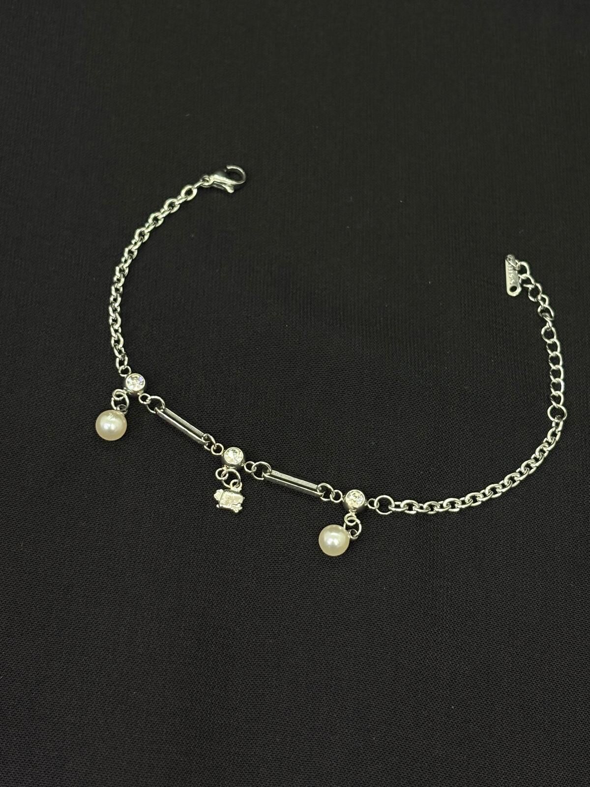 316L Çelik Gümüş Renk İncili Bileklik