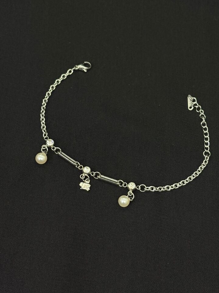 316L Çelik Gümüş Renk İncili Bileklik