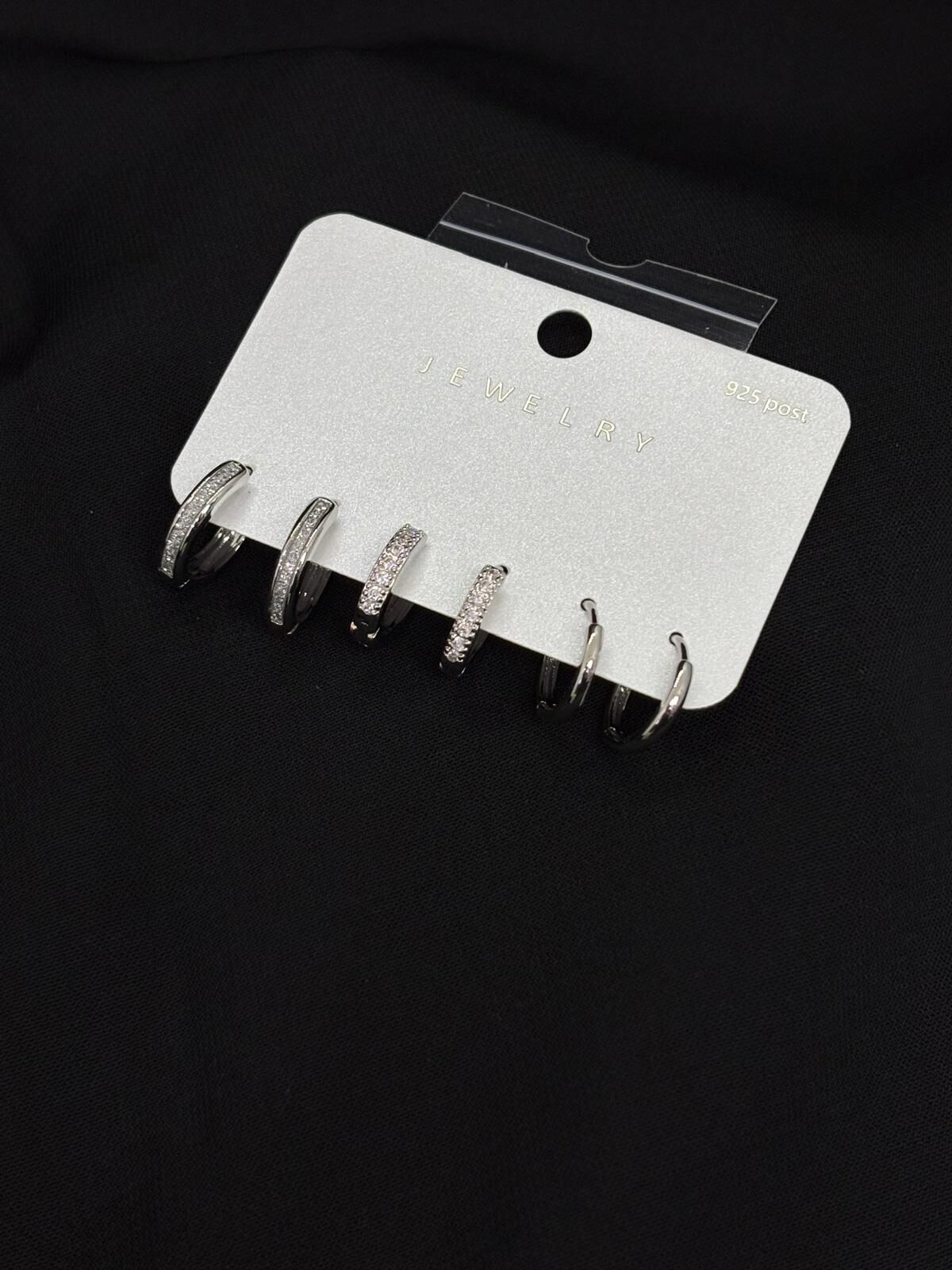 316L Çelik Jewelry Gümüş Renk 6lı Set Zirkon Taşlı Küpe