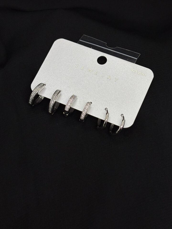 316L Çelik Jewelry Gümüş Renk 6lı Set Zirkon Taşlı Küpe