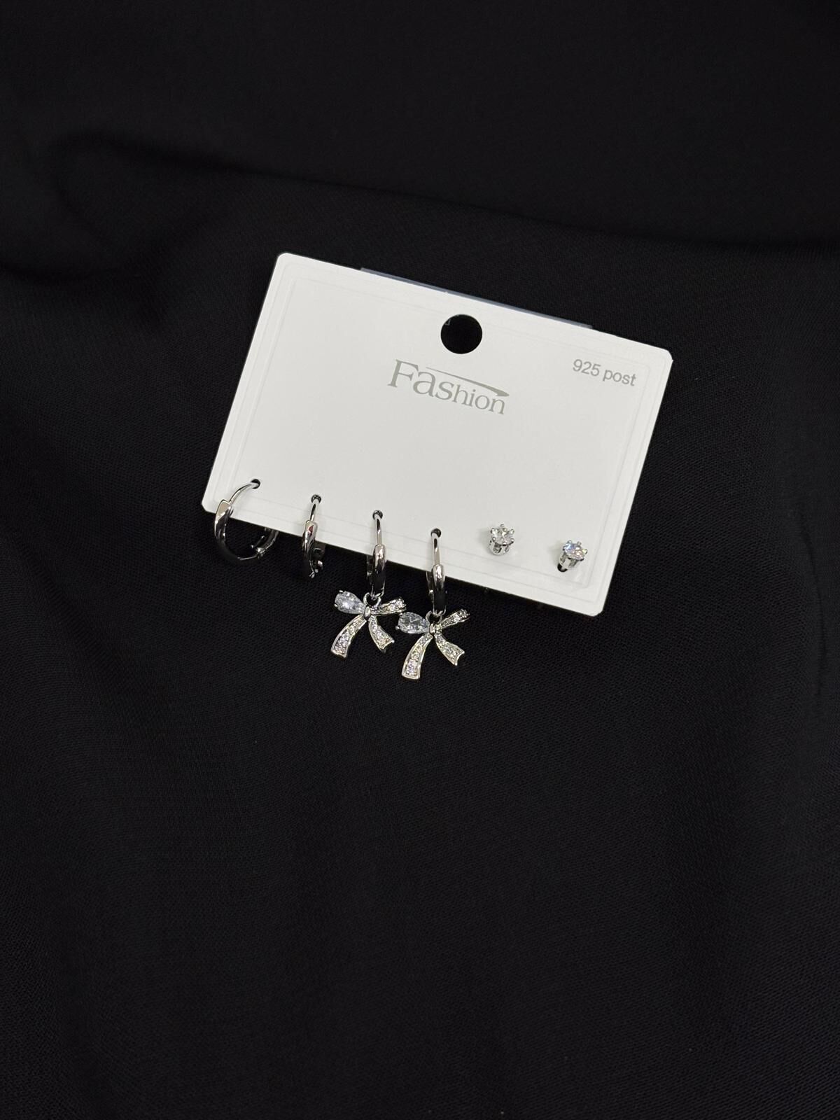 316L Çelik Jewelry Gümüş Renk Fiyonk 6lı Set Zirkon Taşlı Küpe