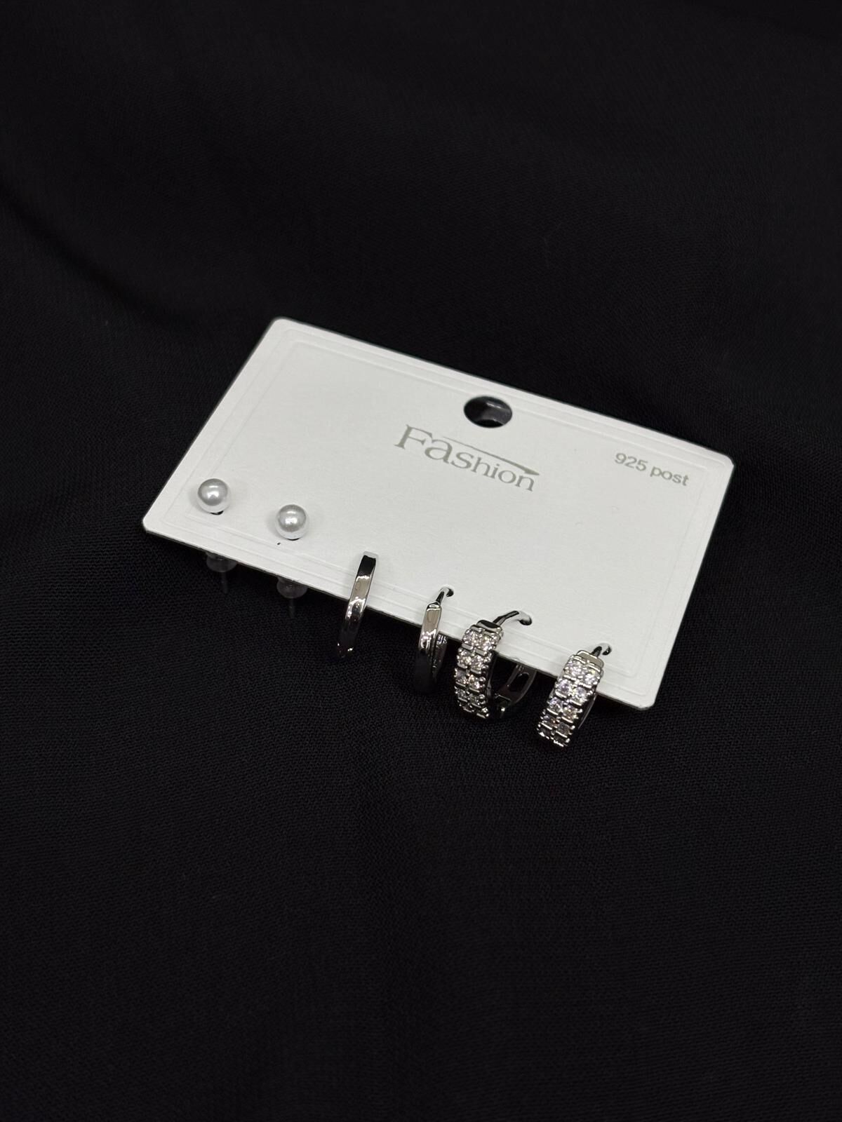 316L Çelik Jewelry Gümüş Renk 6lı Set Zirkon Taşlı Küpe