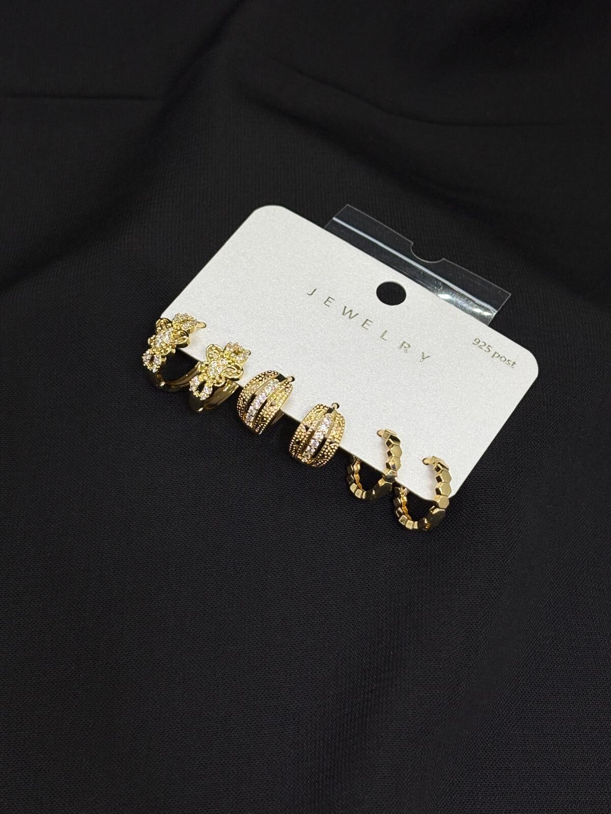 316L Çelik Jewelry Gold Renk 6lı Set Zirkon Taşlı Küpe