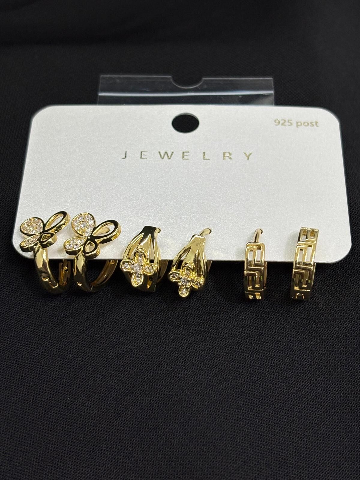 316L Çelik Jewelry Gold Renk 6lı Set Zirkon Taşlı Küpe