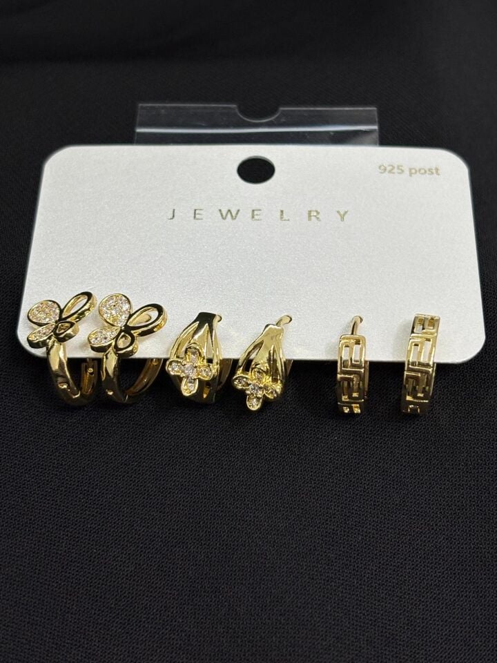 316L Çelik Jewelry Gold Renk 6lı Set Zirkon Taşlı Küpe